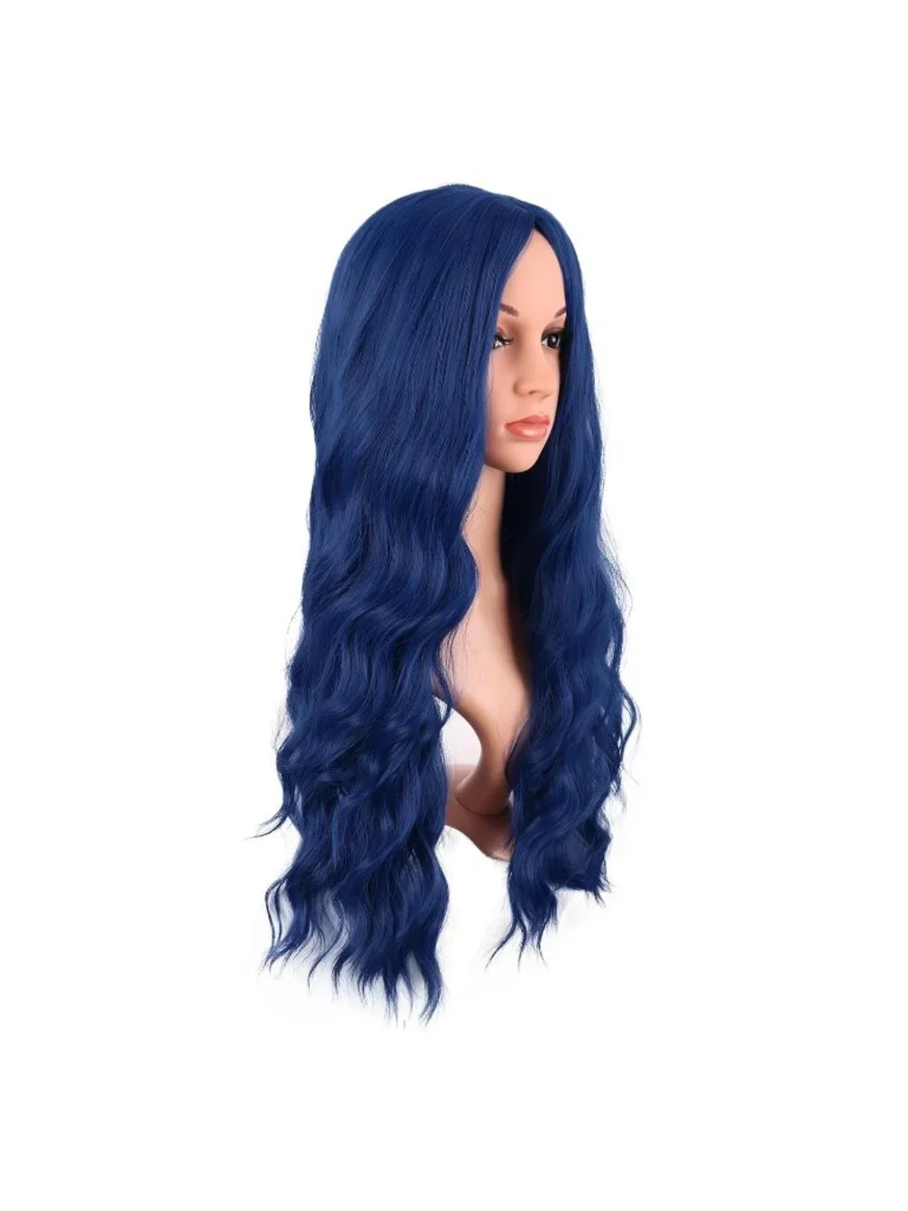 Women's Mixed Blue 28 Inch Synthetic Fiber Long Middle Part Curly Cosplay Wigs